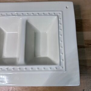 Nora Fleming White Stoneware 3 Compartment Sectional Server Platter Bead Trim